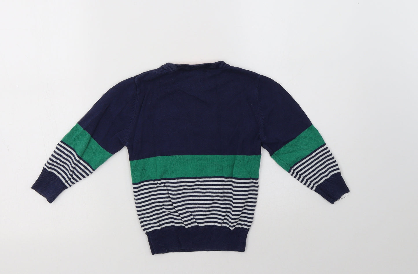George Boys Blue Crew Neck Striped Cotton Pullover Jumper Size 3-4 Years   - Fire Engine