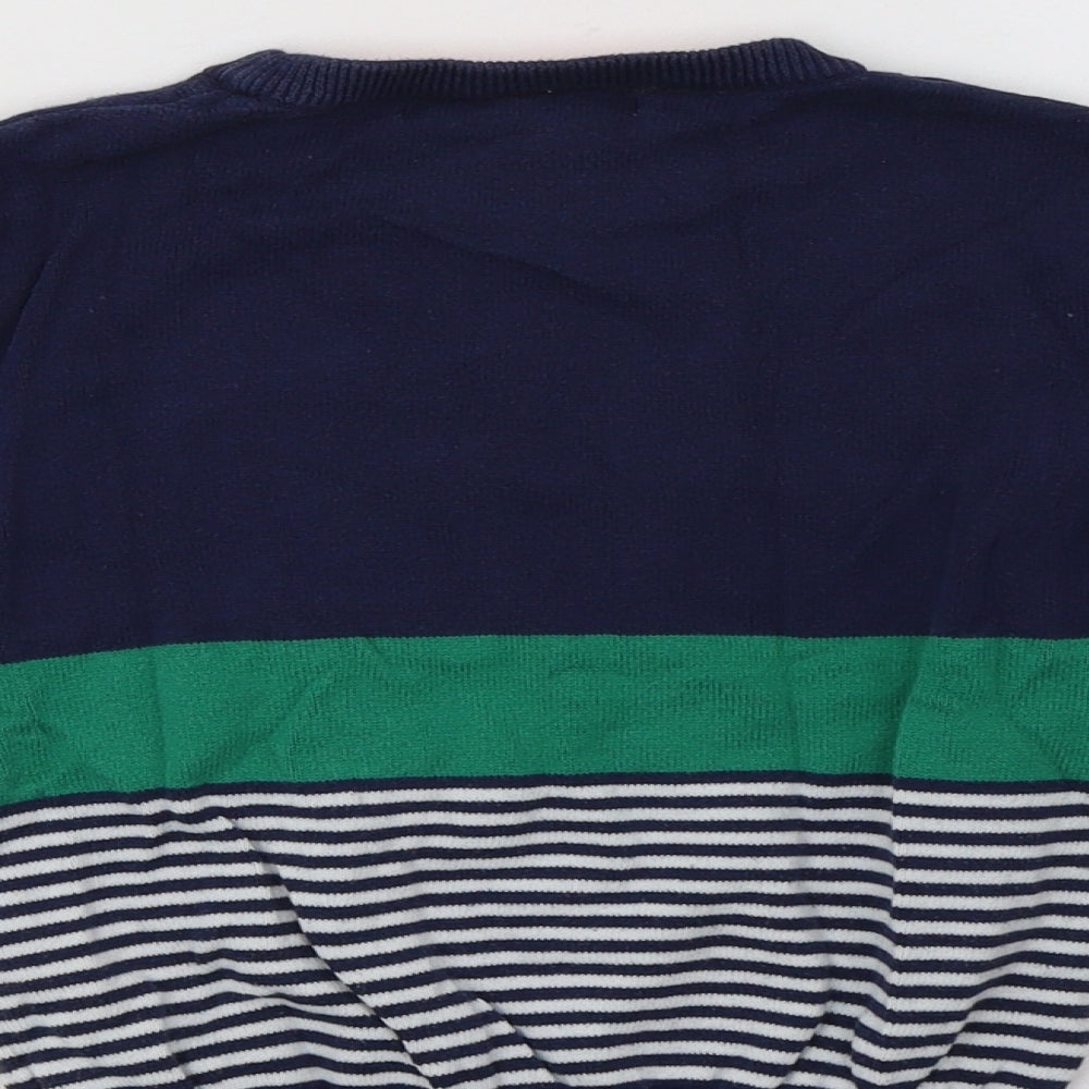 George Boys Blue Crew Neck Striped Cotton Pullover Jumper Size 3-4 Years   - Fire Engine