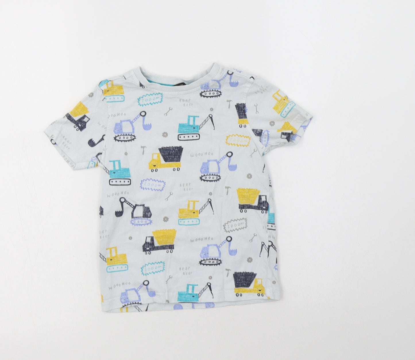 George Boys White Geometric Cotton Basic T-Shirt Size 3-4 Years Crew Neck  - Cranes