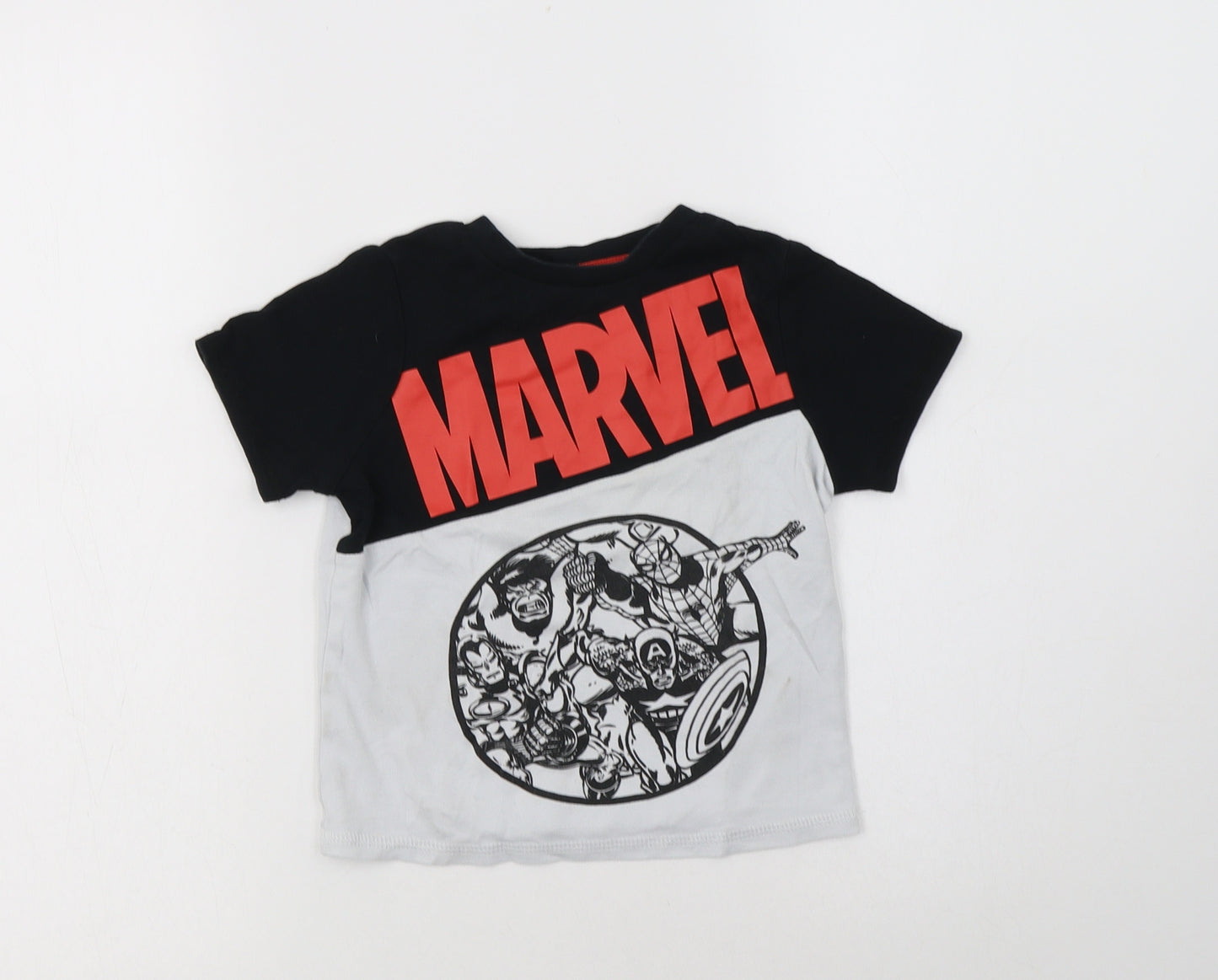 George Boys Grey Colourblock Cotton Basic T-Shirt Size 3-4 Years Crew Neck  - Marvel