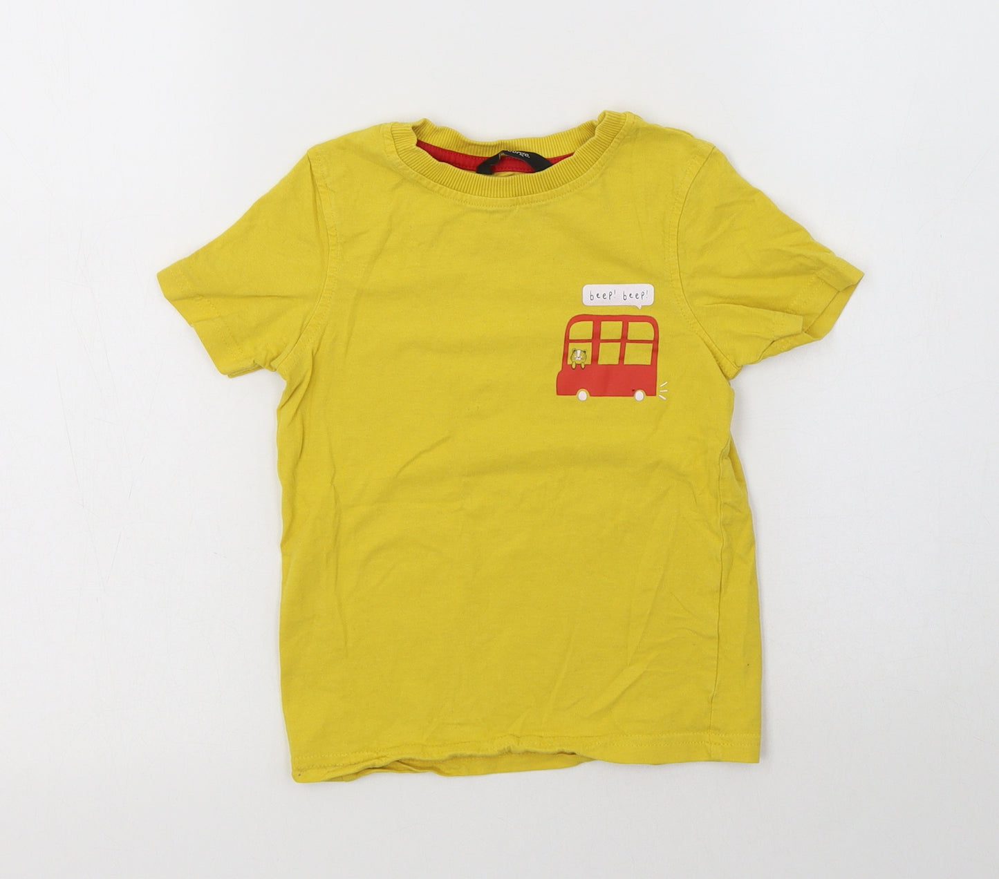 George Boys Yellow  Cotton Basic T-Shirt Size 3-4 Years Crew Neck