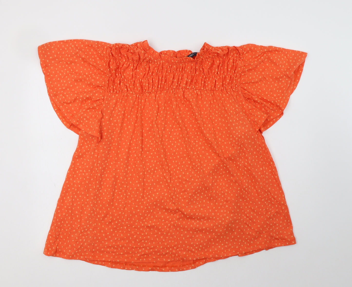 M&S Womens Orange Polka Dot Cotton Basic Blouse Size 16 Collared