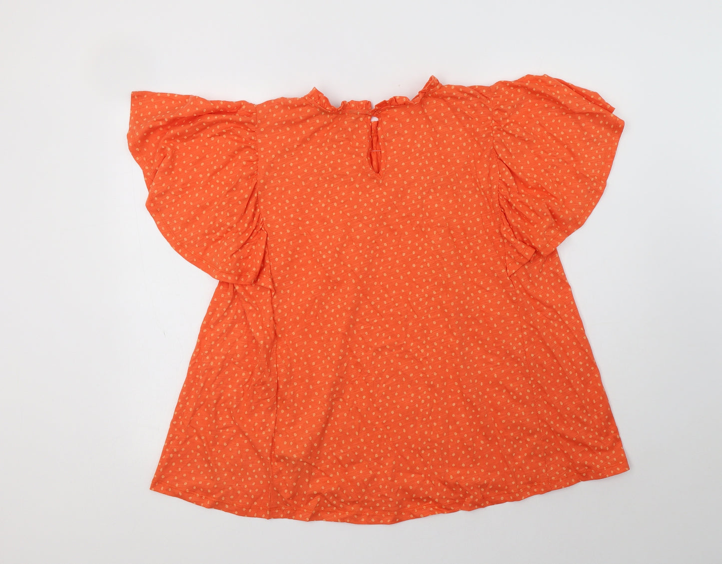 M&S Womens Orange Polka Dot Cotton Basic Blouse Size 16 Collared