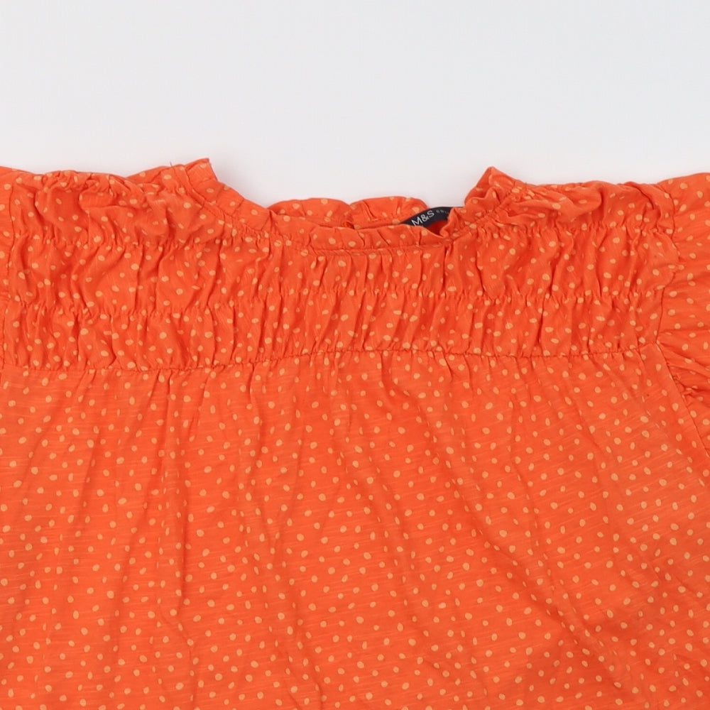 M&S Womens Orange Polka Dot Cotton Basic Blouse Size 16 Collared