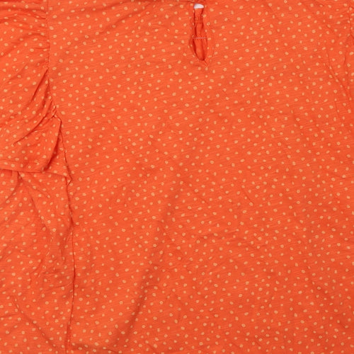 M&S Womens Orange Polka Dot Cotton Basic Blouse Size 16 Collared