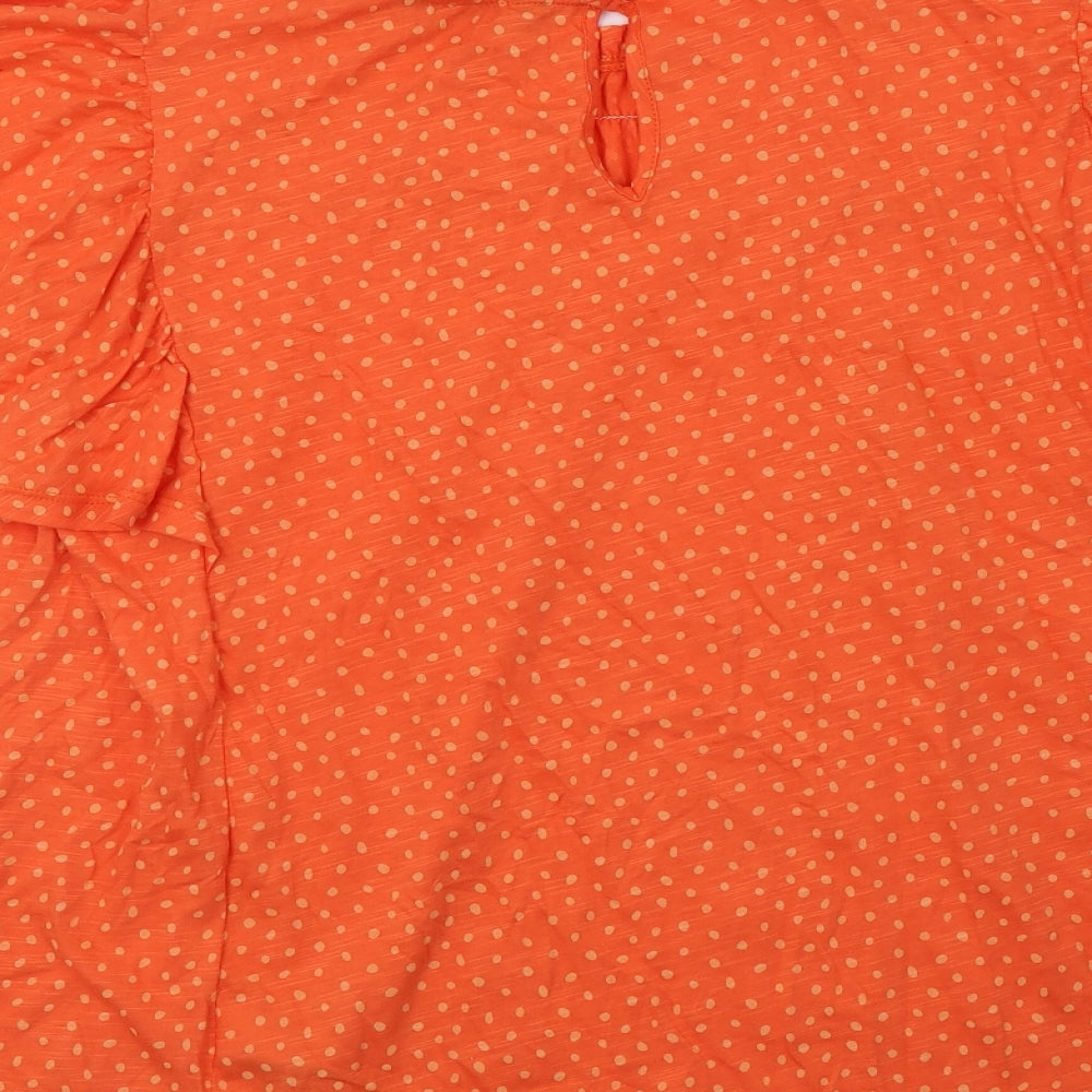 M&S Womens Orange Polka Dot Cotton Basic Blouse Size 16 Collared