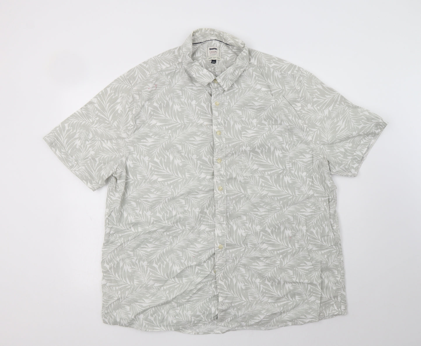 Geworge Mens Green Floral Linen  Button-Up Size 2XL Collared Button