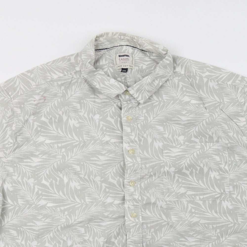 Geworge Mens Green Floral Linen  Button-Up Size 2XL Collared Button