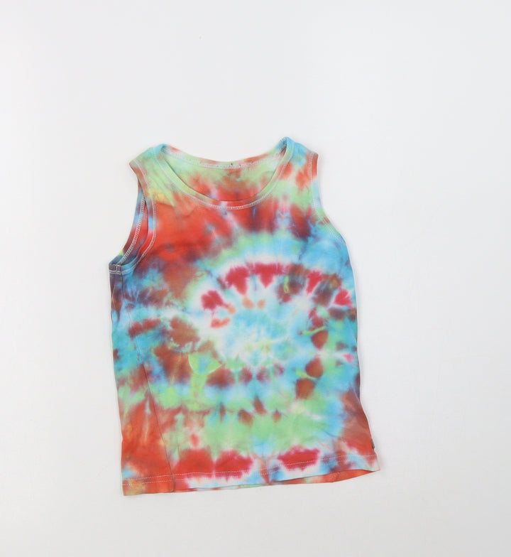 NEXT Girls Multicoloured Batik Cotton Basic Tank Size 5-6 Years Round Neck
