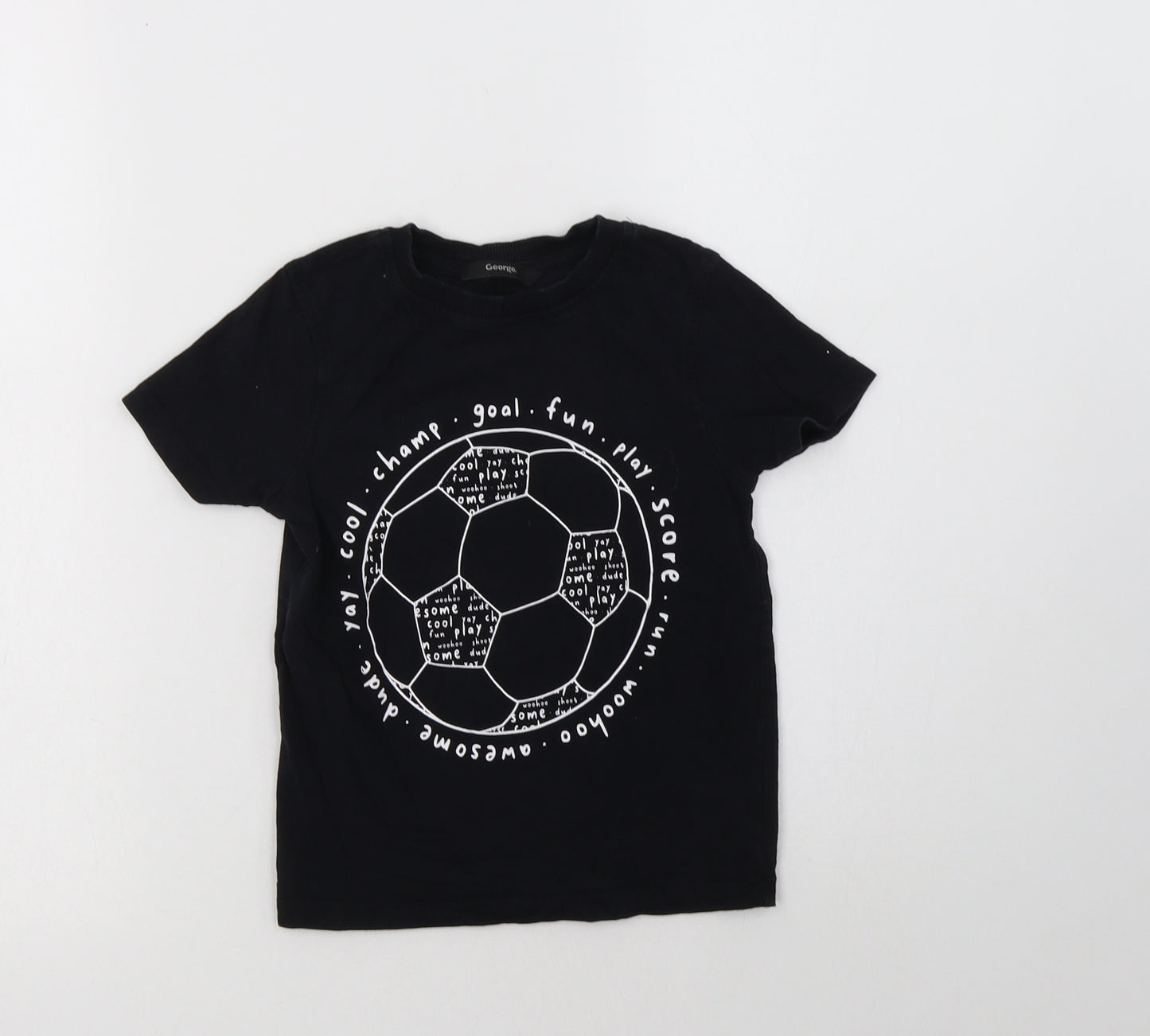 George Boys Black  Cotton Basic T-Shirt Size 3-4 Years Crew Neck  - Football Champ
