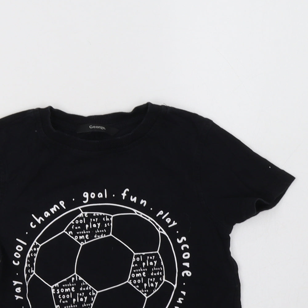 George Boys Black  Cotton Basic T-Shirt Size 3-4 Years Crew Neck  - Football Champ