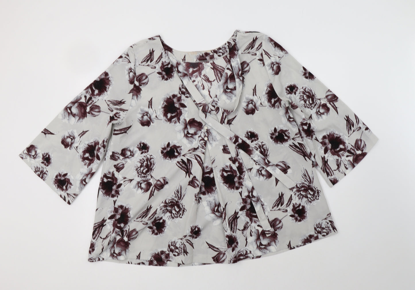 Anthology Womens Grey Floral Polyester Basic Blouse Size 18 V-Neck