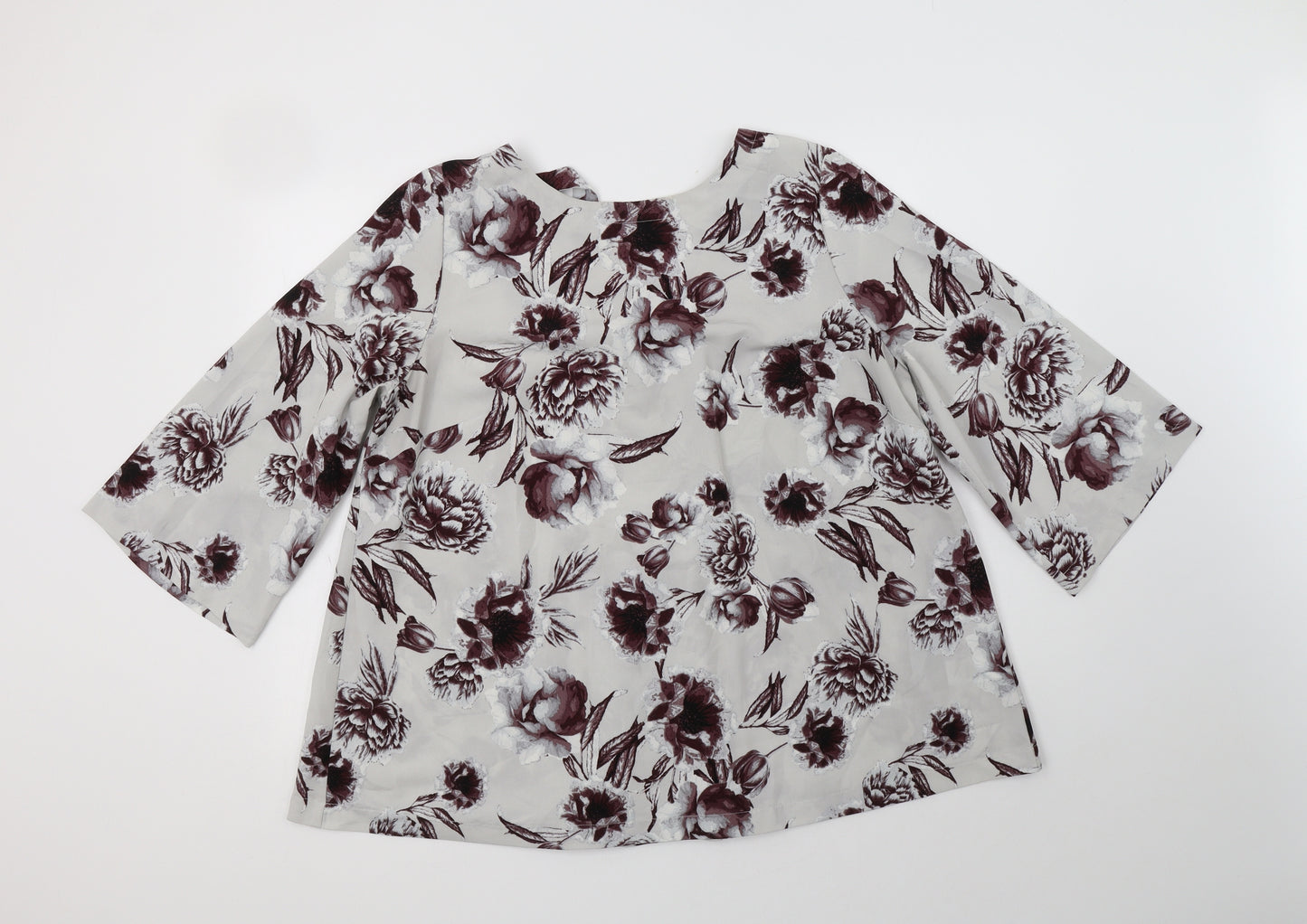 Anthology Womens Grey Floral Polyester Basic Blouse Size 18 V-Neck