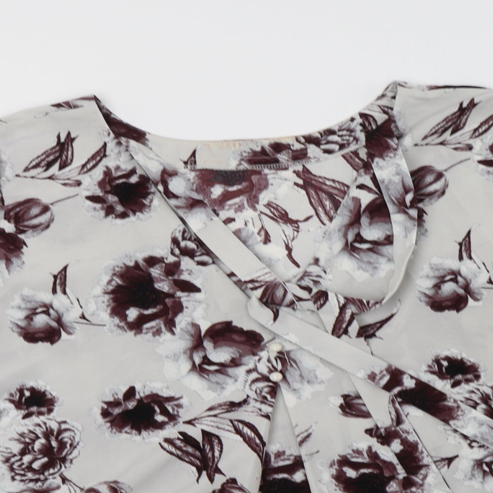 Anthology Womens Grey Floral Polyester Basic Blouse Size 18 V-Neck