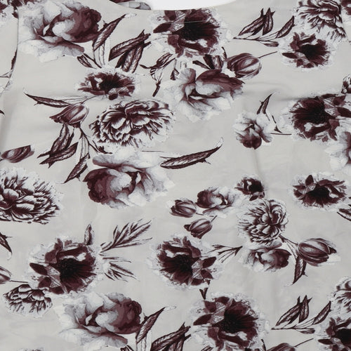 Anthology Womens Grey Floral Polyester Basic Blouse Size 18 V-Neck