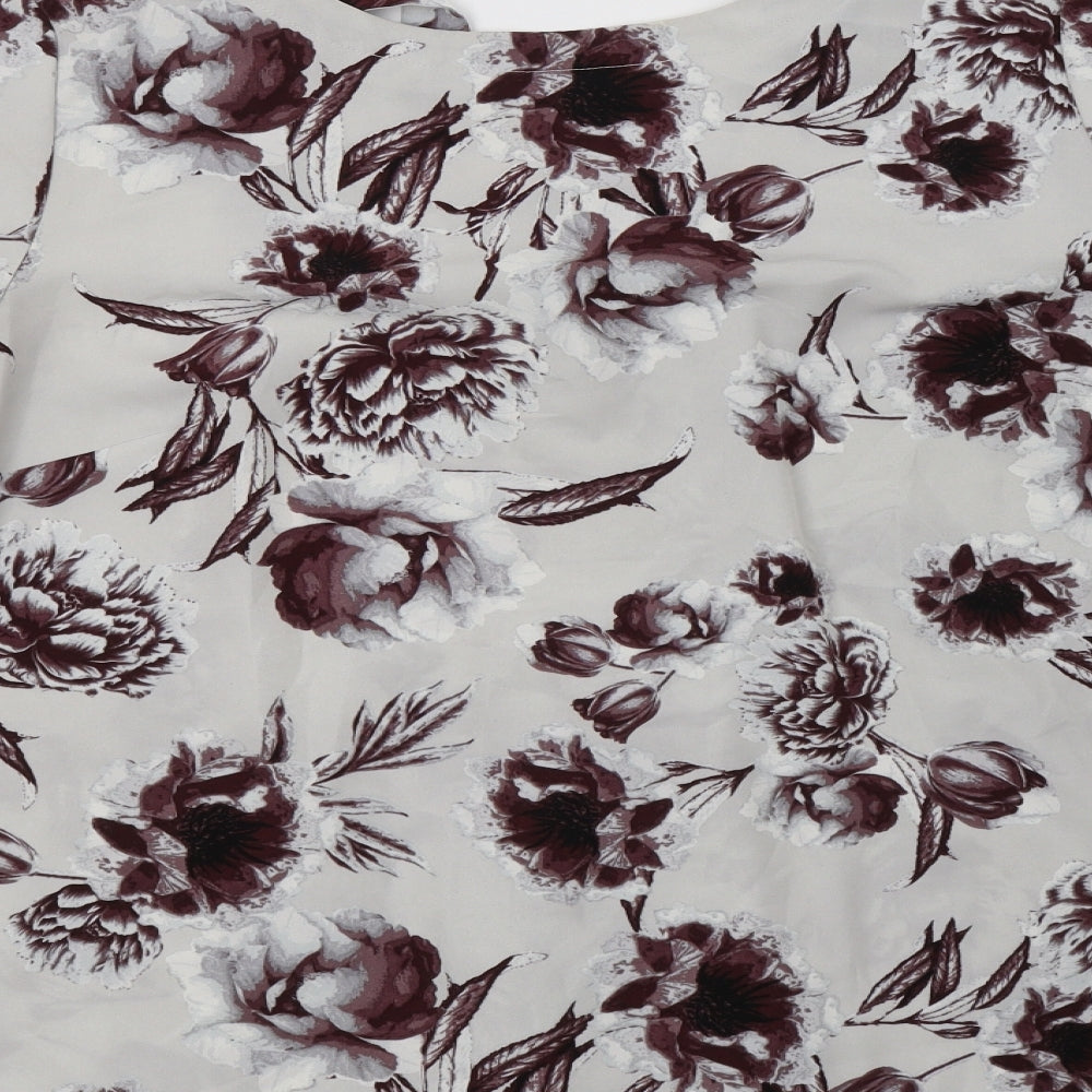 Anthology Womens Grey Floral Polyester Basic Blouse Size 18 V-Neck