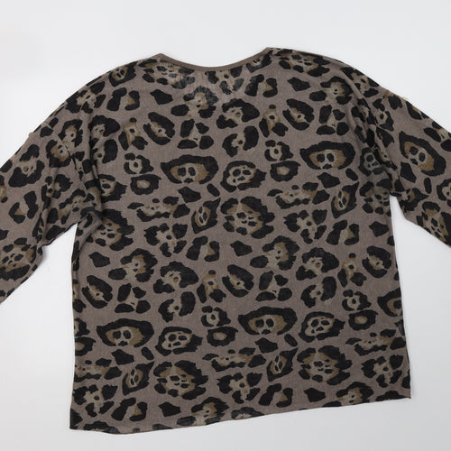 Apricot Womens Brown Animal Print Polyester Basic Blouse Size L Round Neck