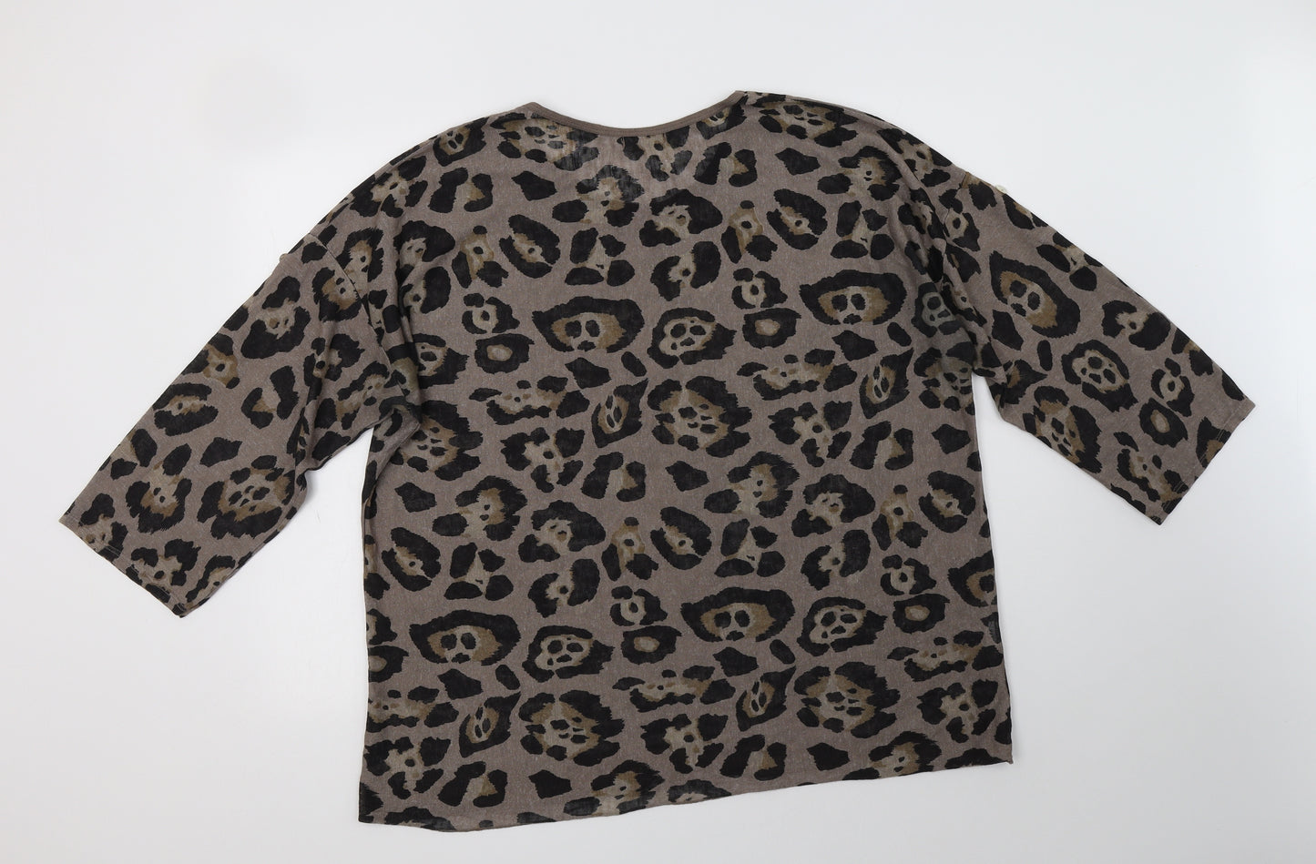 Apricot Womens Brown Animal Print Polyester Basic Blouse Size L Round Neck