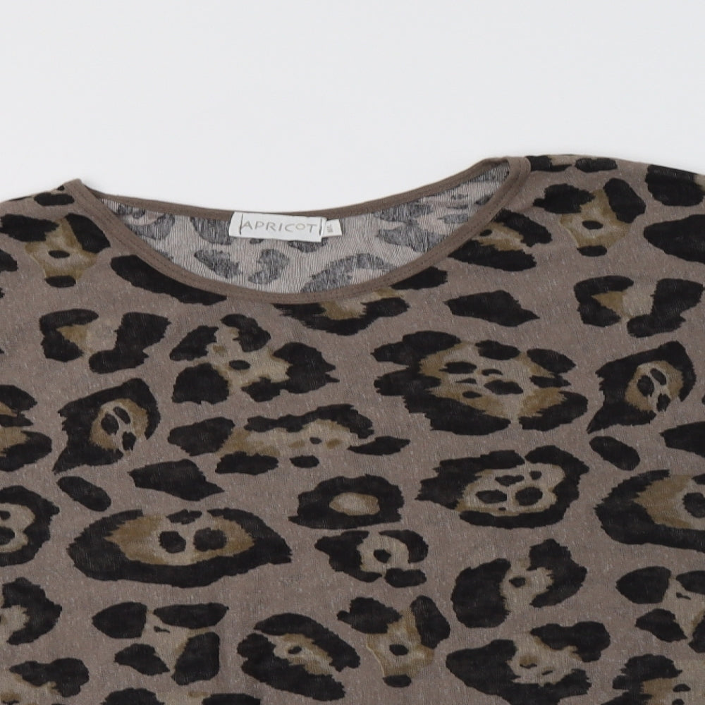 Apricot Womens Brown Animal Print Polyester Basic Blouse Size L Round Neck