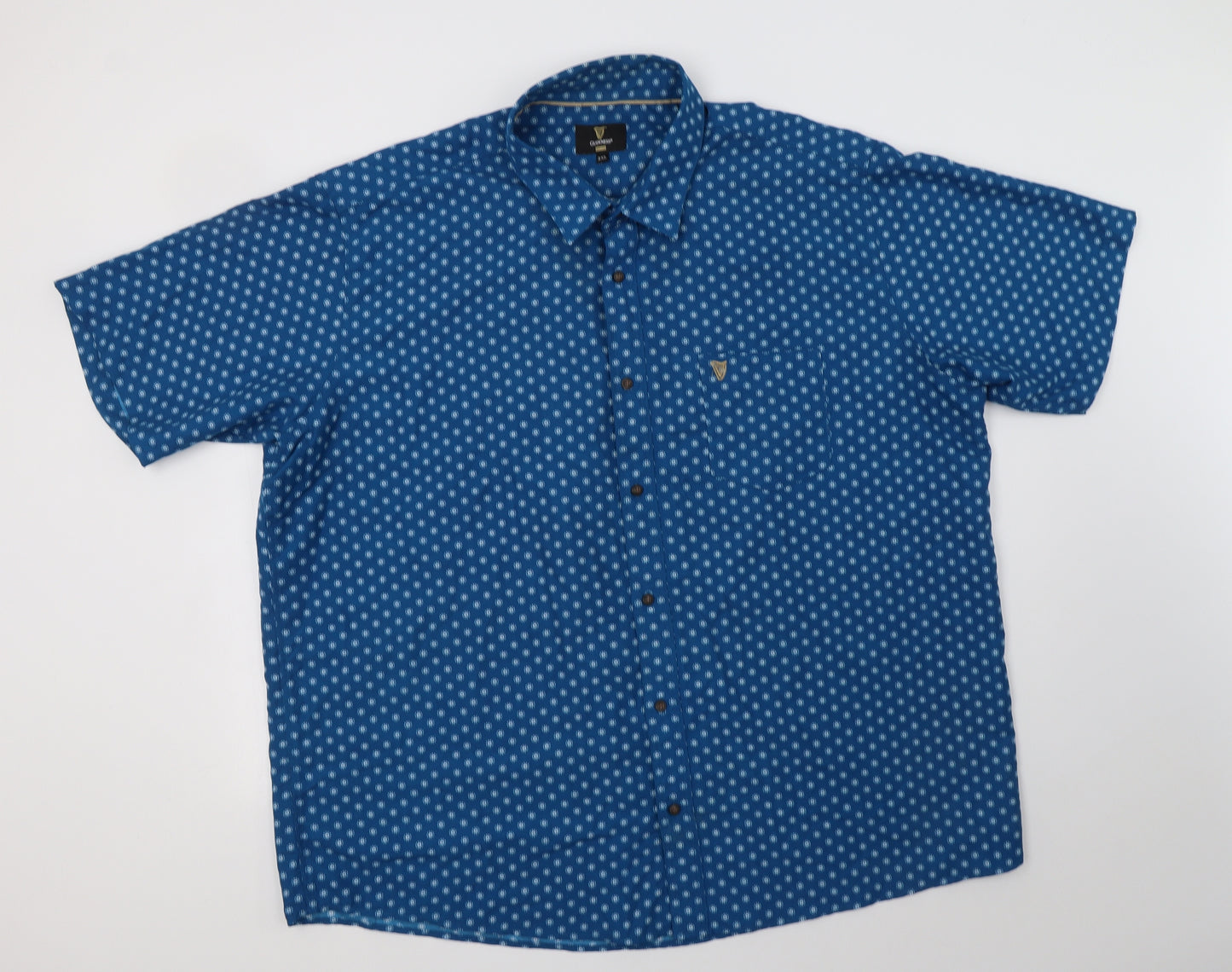 Guinness Mens Blue Geometric Polyester  Button-Up Size 3XL Collared Button