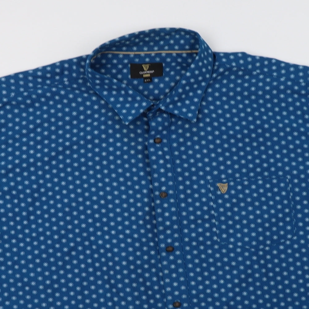 Guinness Mens Blue Geometric Polyester  Button-Up Size 3XL Collared Button