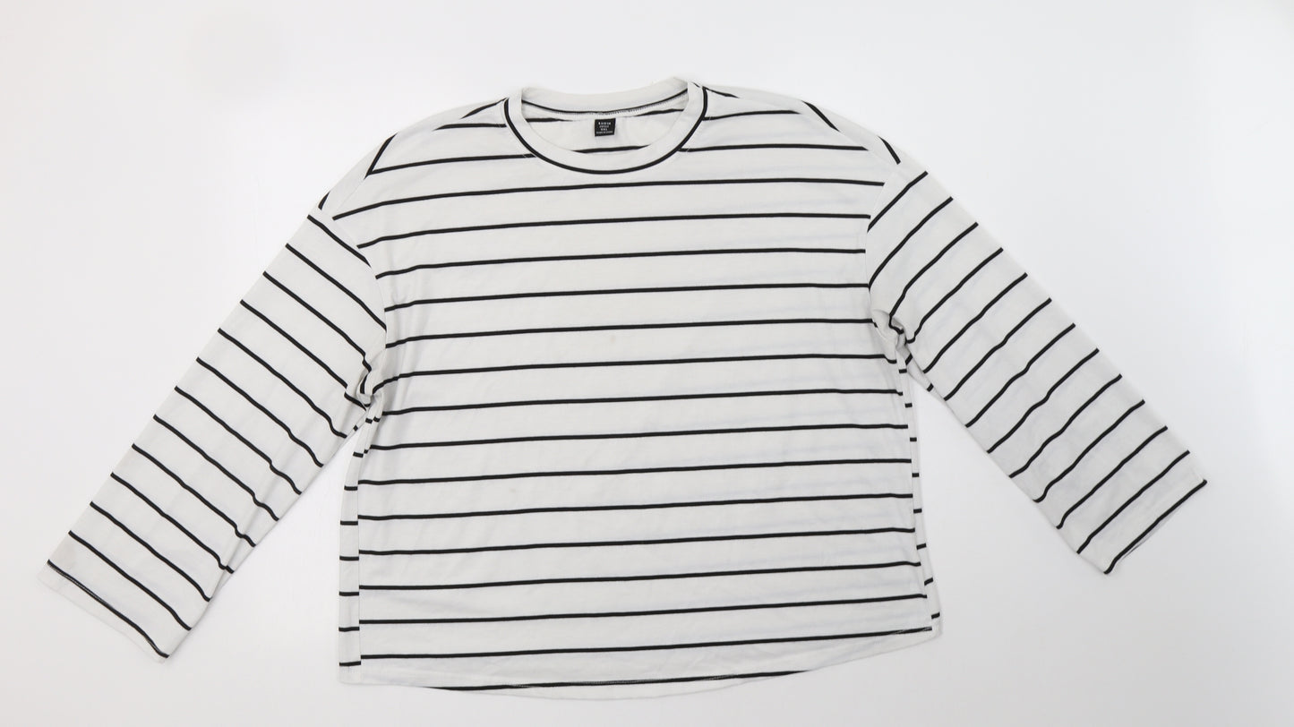 SheIn Womens White Striped Polyester Basic Blouse Size XL Crew Neck