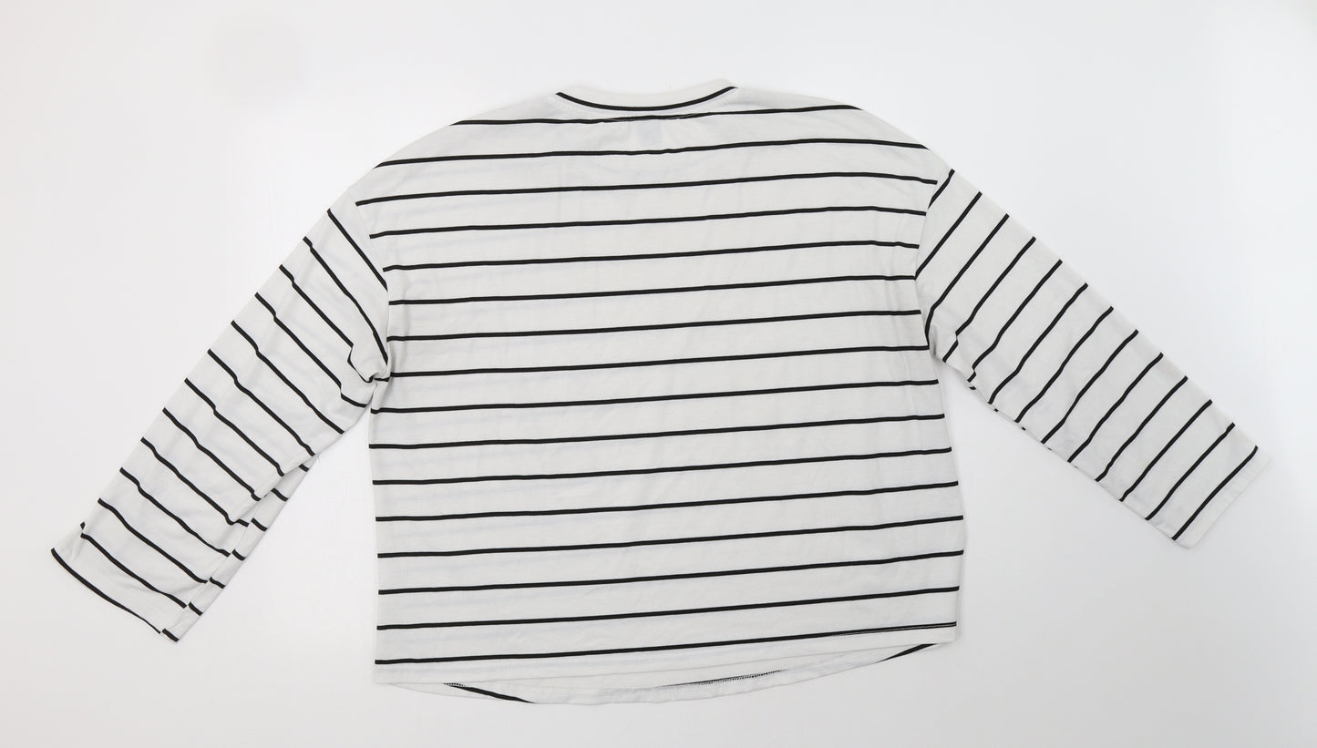 SheIn Womens White Striped Polyester Basic Blouse Size XL Crew Neck