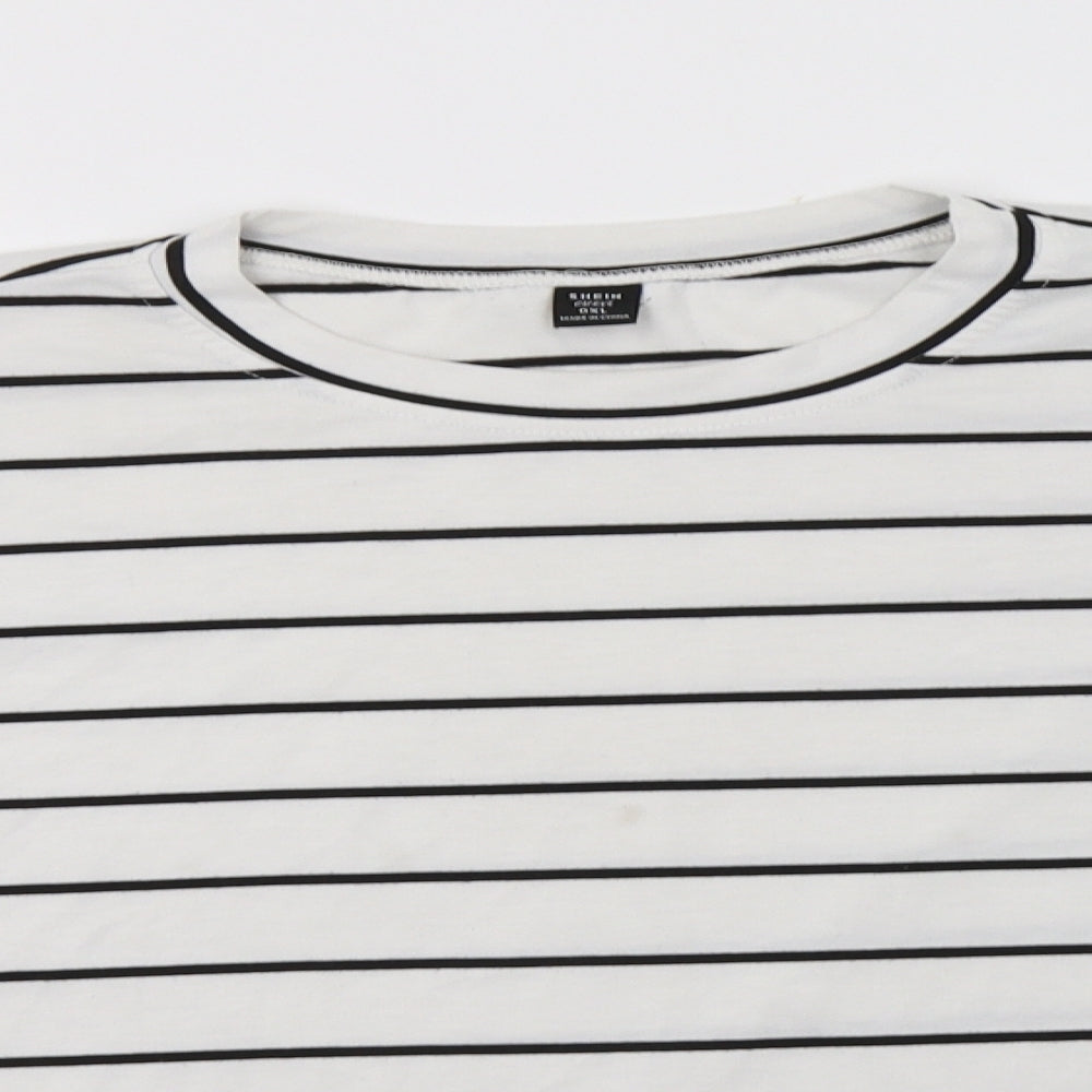 SheIn Womens White Striped Polyester Basic Blouse Size XL Crew Neck