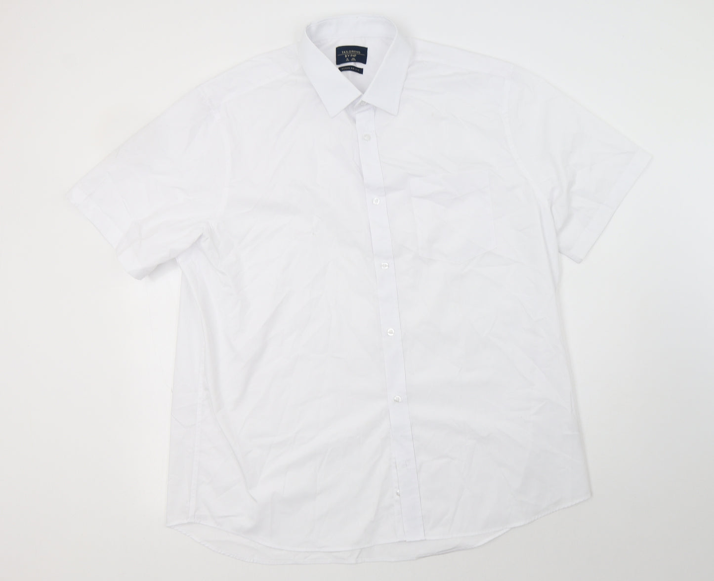 F&F Mens White  Polyester  Dress Shirt Size 17.5 Collared Button