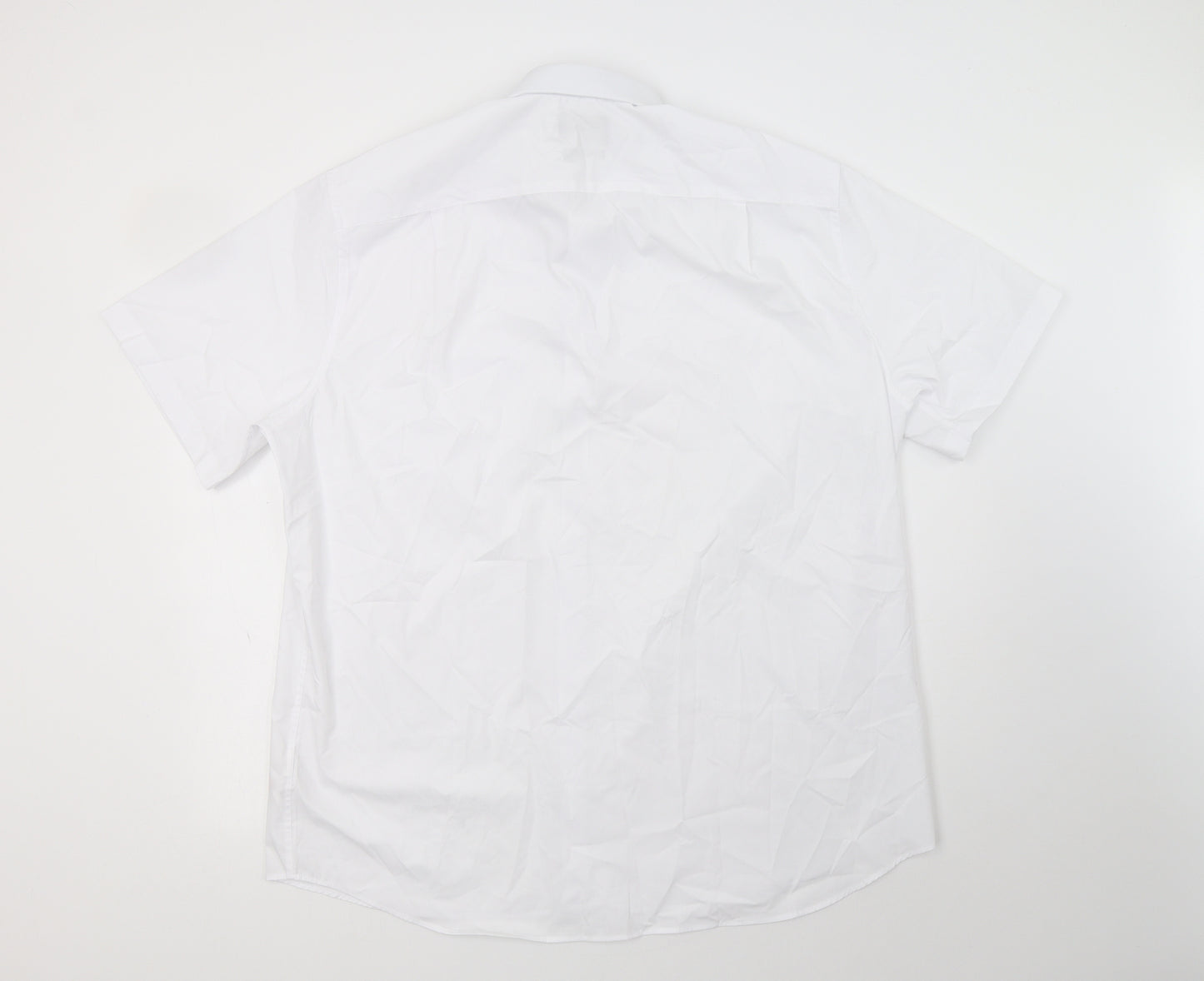 F&F Mens White  Polyester  Dress Shirt Size 17.5 Collared Button