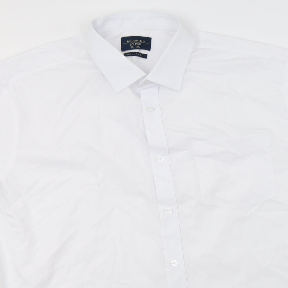 F&F Mens White  Polyester  Dress Shirt Size 17.5 Collared Button