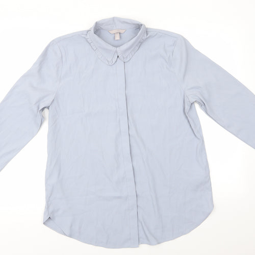 H&M Womens Grey  Polyester Basic Blouse Size M Collared - Frilled Collar & Cuffs Mid Grey Concealed buttons