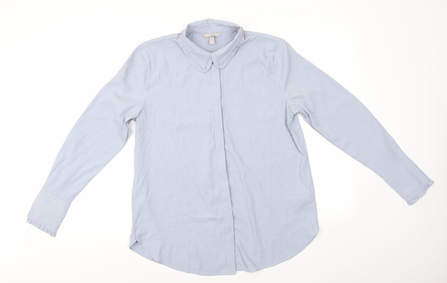 H&M Womens Grey  Polyester Basic Blouse Size M Collared - Frilled Collar & Cuffs Mid Grey Concealed buttons