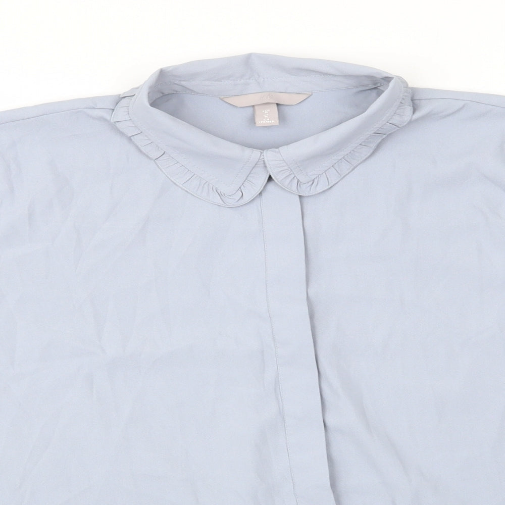 H&M Womens Grey  Polyester Basic Blouse Size M Collared - Frilled Collar & Cuffs Mid Grey Concealed buttons