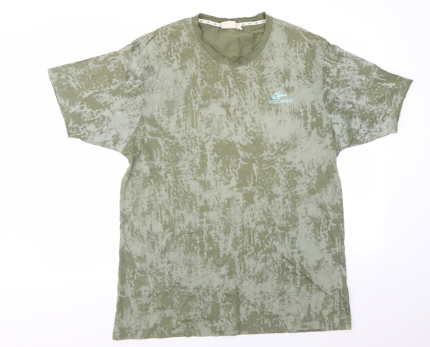 Screamer Fish Mens Green Camouflage Cotton  T-Shirt Size L Round Neck  - Green mix