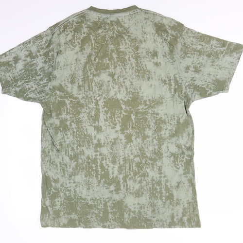 Screamer Fish Mens Green Camouflage Cotton  T-Shirt Size L Round Neck  - Green mix