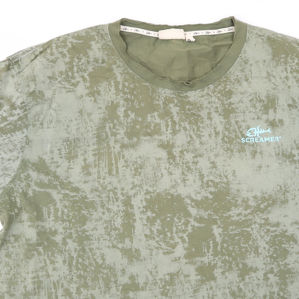 Screamer Fish Mens Green Camouflage Cotton  T-Shirt Size L Round Neck  - Green mix