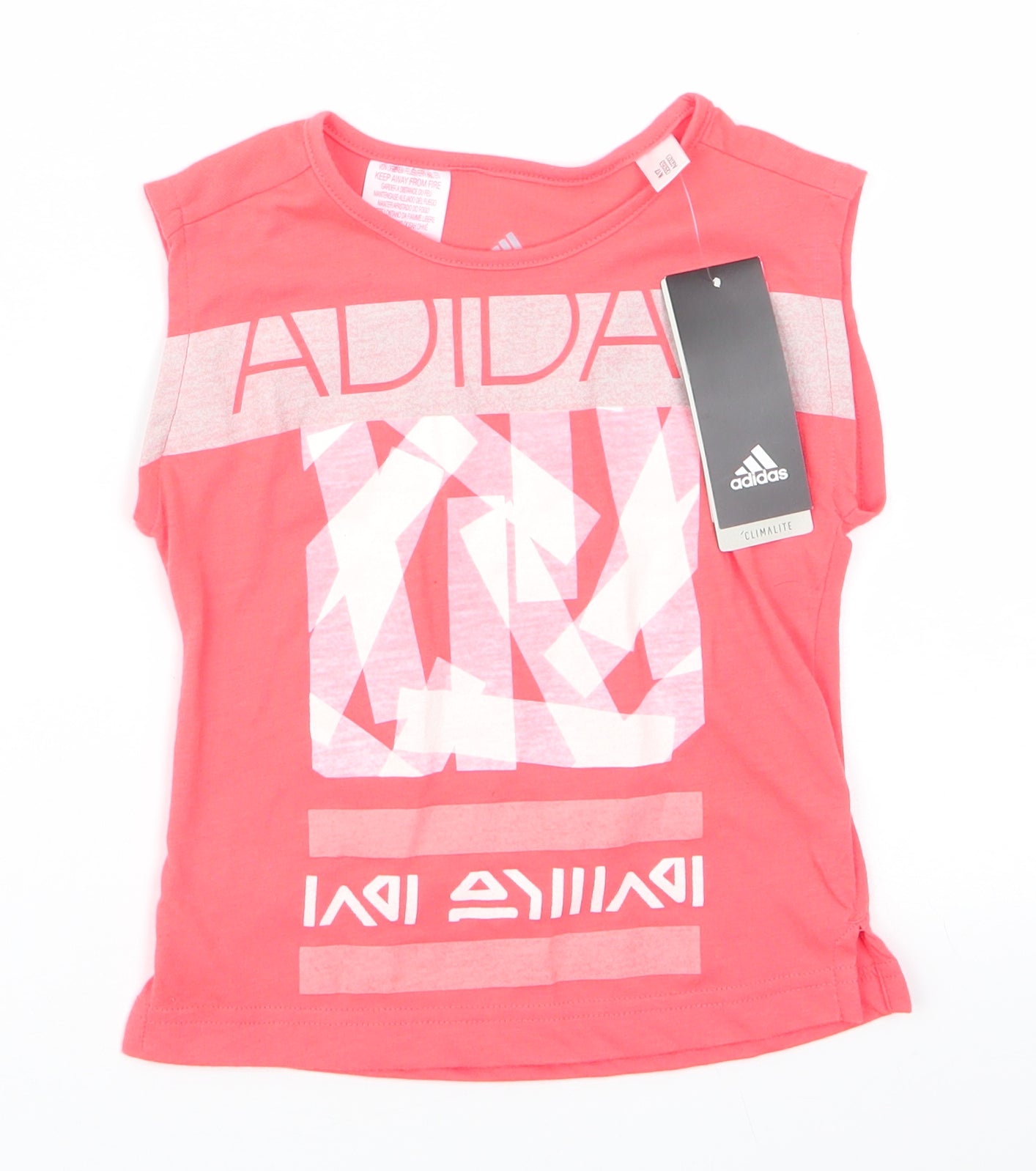 adidas Girls Orange  Polyester Basic Tank Size 4-5 Years Round Neck Pullover - Abstract Design Short Side hem vents