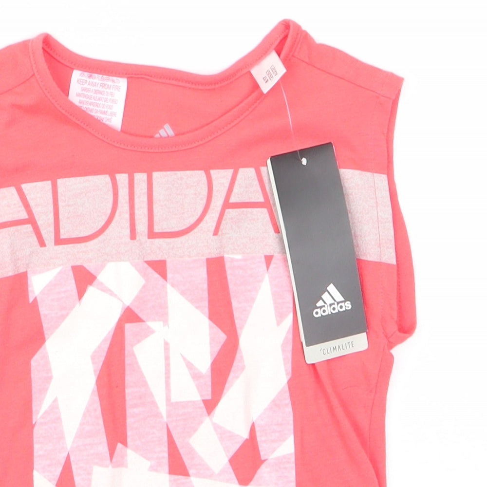 adidas Girls Orange  Polyester Basic Tank Size 4-5 Years Round Neck Pullover - Abstract Design Short Side hem vents