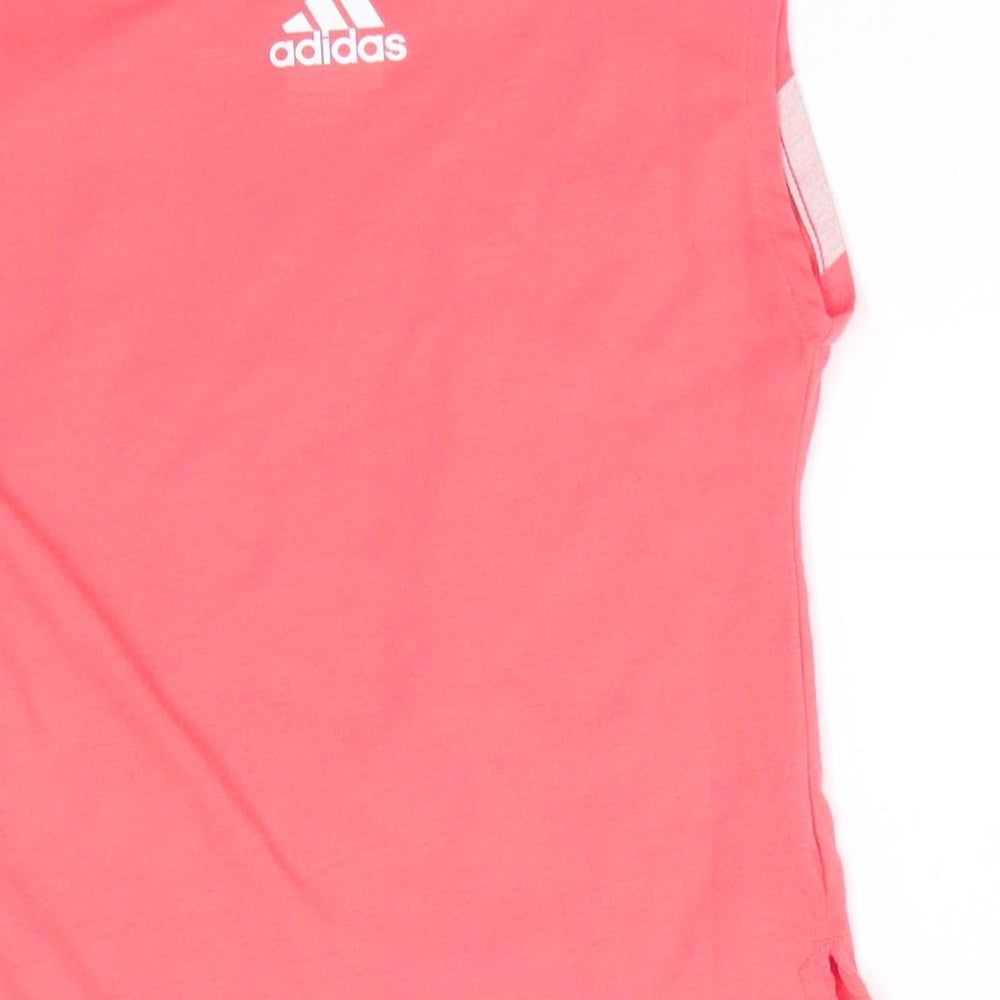 adidas Girls Orange  Polyester Basic Tank Size 4-5 Years Round Neck Pullover - Abstract Design Short Side hem vents