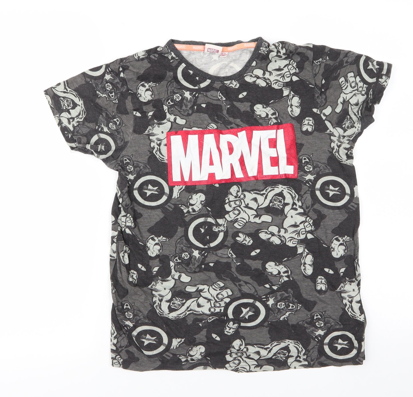 Marvel Boys Grey  Cotton Basic T-Shirt Size 10-11 Years Round Neck Pullover - Marvel Heroes Print