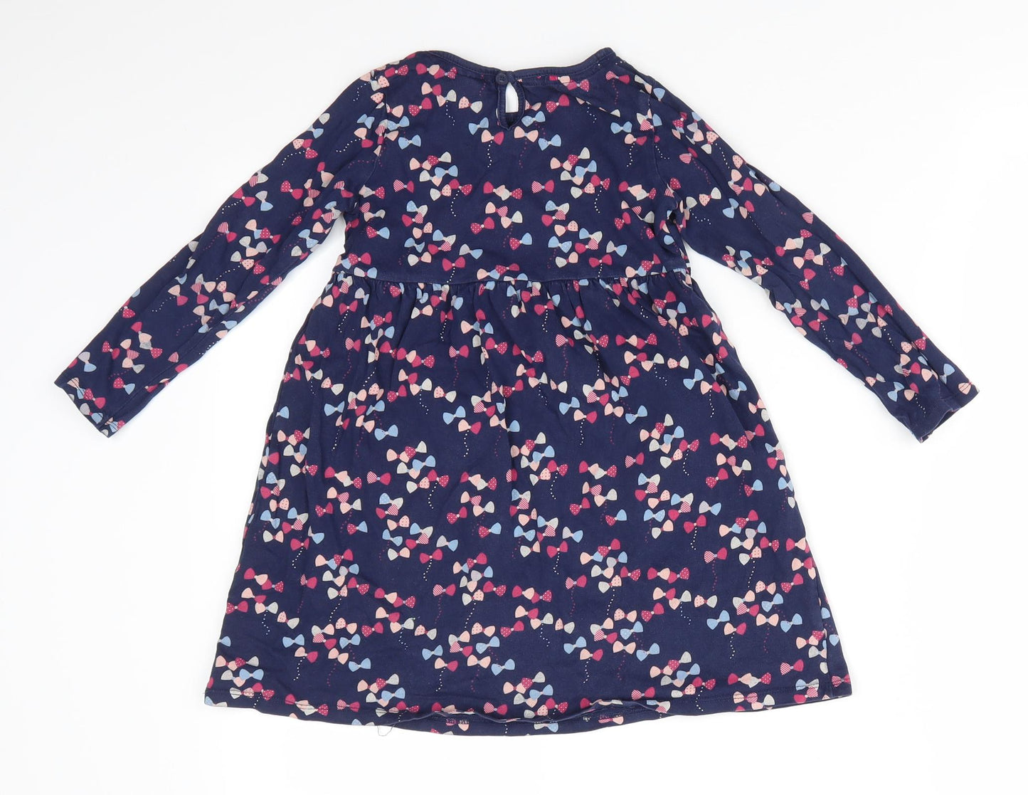 Jasper Conran Girls Blue Geometric  A-Line  Size 5-6 Years  Round Neck Pullover - Multicoloured Bow print Waist stripe detail