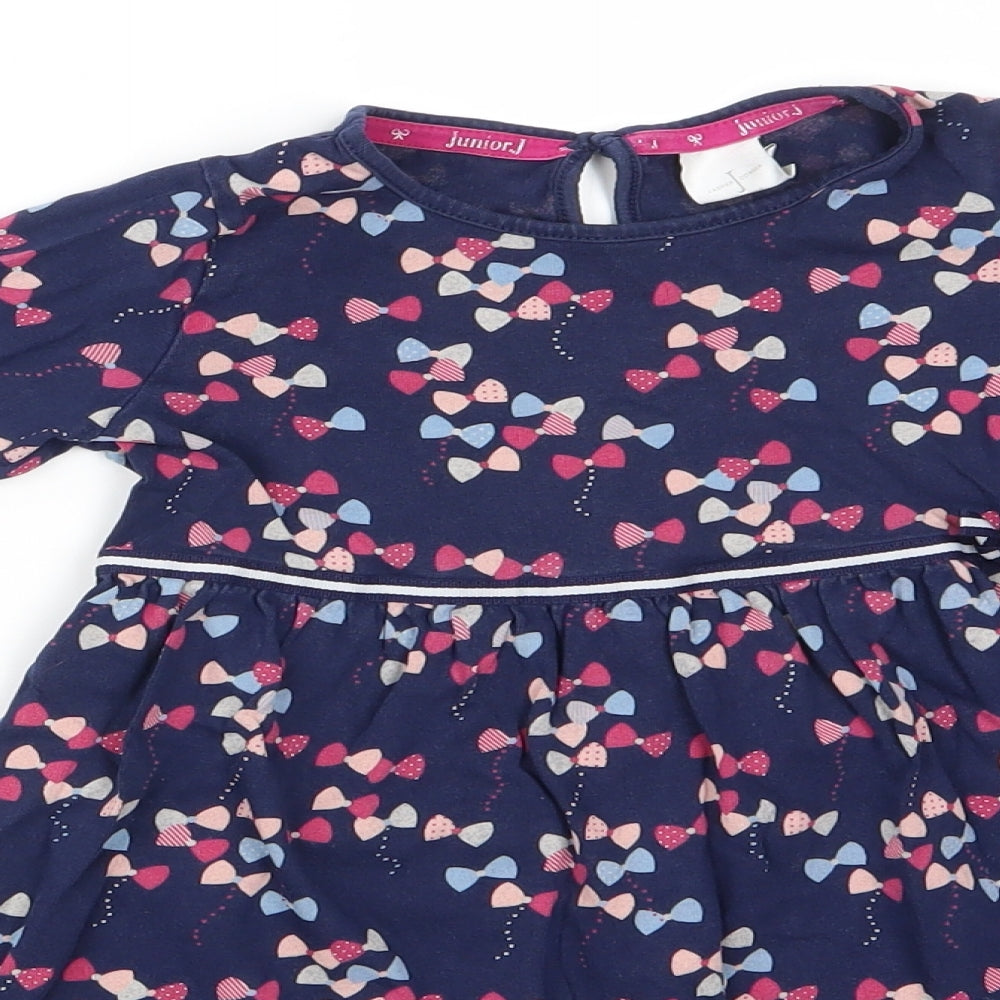 Jasper Conran Girls Blue Geometric  A-Line  Size 5-6 Years  Round Neck Pullover - Multicoloured Bow print Waist stripe detail