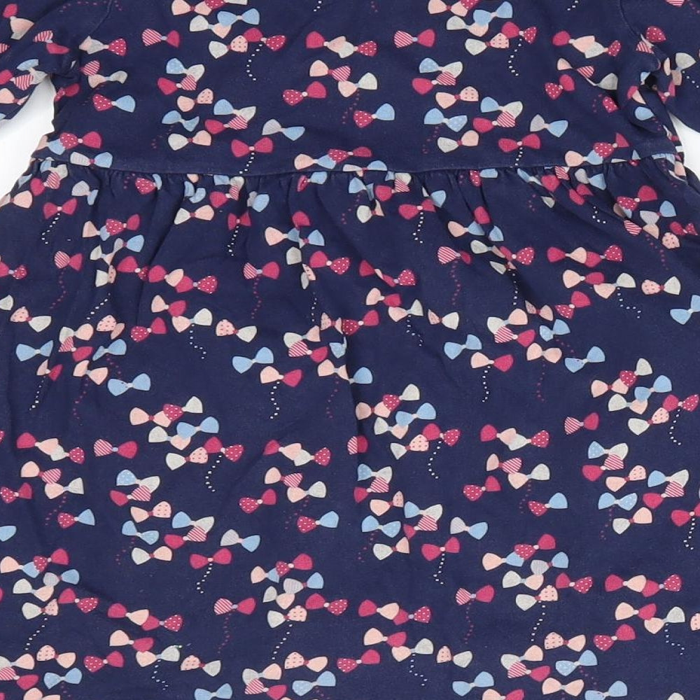 Jasper Conran Girls Blue Geometric  A-Line  Size 5-6 Years  Round Neck Pullover - Multicoloured Bow print Waist stripe detail