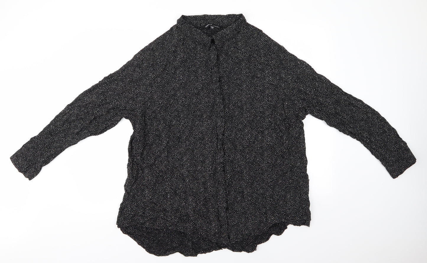 Capsule Womens Black Polka Dot Viscose Basic Button-Up Size 26 Collared - Fine white polka dots Concealed buttons