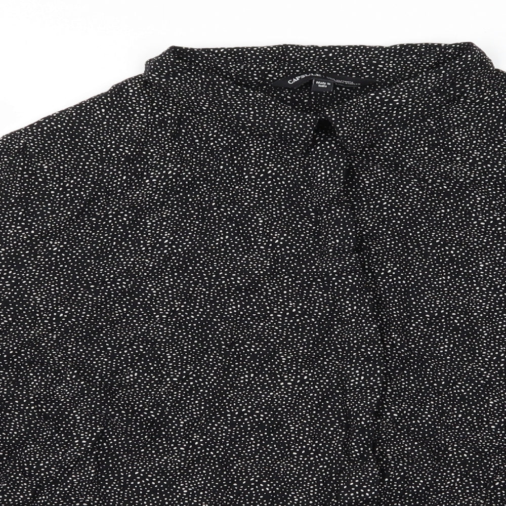 Capsule Womens Black Polka Dot Viscose Basic Button-Up Size 26 Collared - Fine white polka dots Concealed buttons