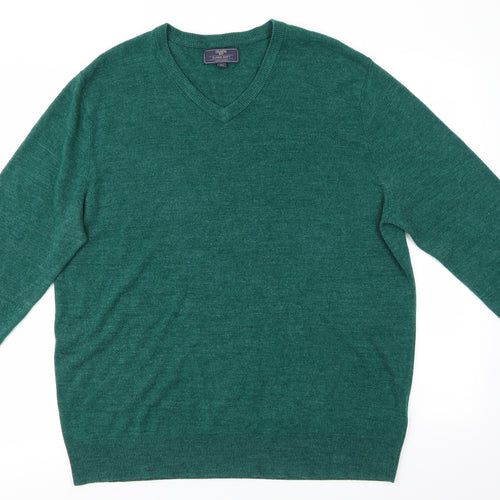 Atlantic Bay Mens Green V-Neck  Acrylic Pullover Jumper Size XL   - Super Soft Green mix