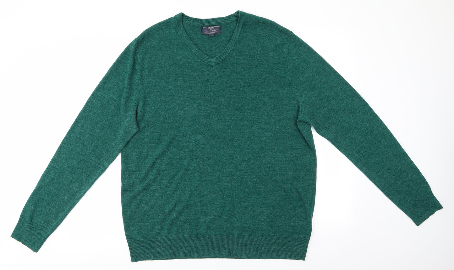 Atlantic Bay Mens Green V-Neck  Acrylic Pullover Jumper Size XL   - Super Soft Green mix