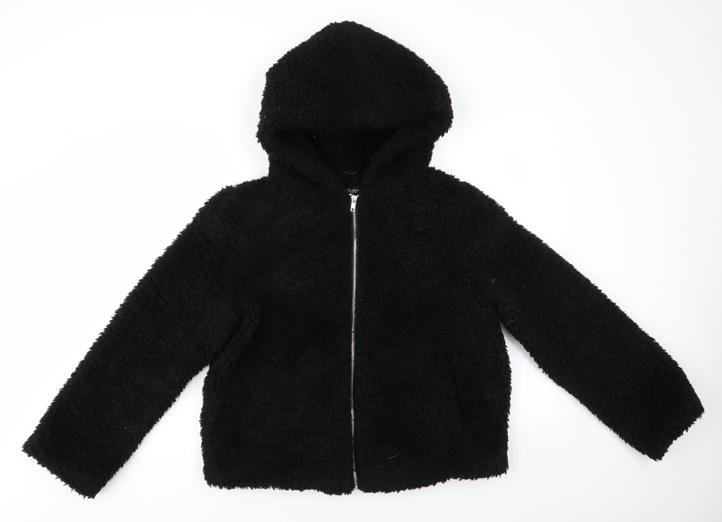 Miss Selfridge Womens Black   Overcoat Coat Size M  Zip - Faux Sheep Fur