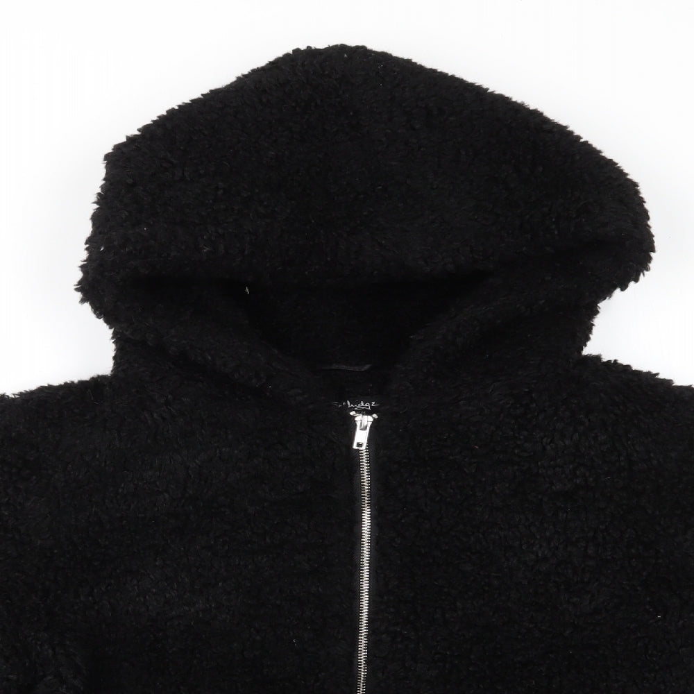 Miss Selfridge Womens Black   Overcoat Coat Size M  Zip - Faux Sheep Fur